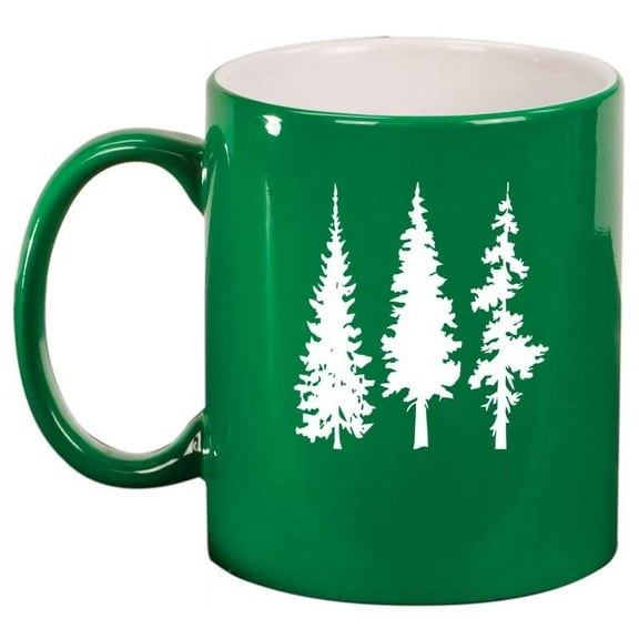 Pine Trees Hiking Mountains Camping Outdoors Ceramic Coffee Mug Tea Cup Gift (11oz Green)