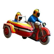 Sidecar Style Racing Motorcycle Collectible Wind-up Tin Toy - 4.5" - Red and Yellow