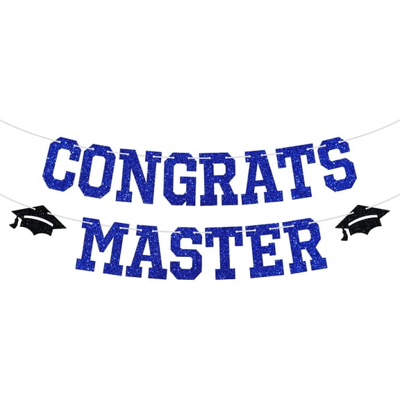 Congrats Master Banner, Mastered It/Happy Master's Degree Bunting Sign, 2025 Graduation Party Decorations Supplies, Blue Glitter
