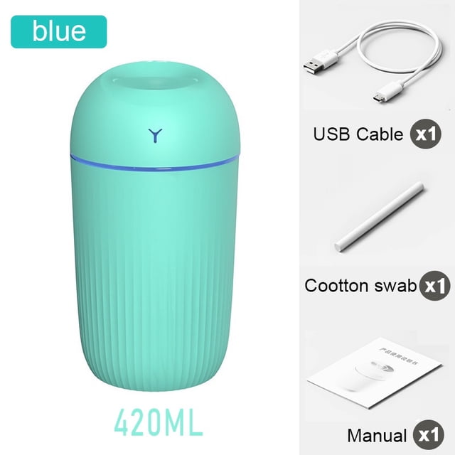 Humidificador De Aire Ultrasónico De 420 Ml , Purificador De Coche Portátil Para Oficina Familiar Con Luz Nocturna LED , Difusor De Aceite Esencial De Aroma