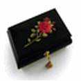 thumbnail image 1 of Enchanting Black Lacquer Single Red Rose with Gold Hardware Music Jewelry Box - Greensleeves, 1 of 2
