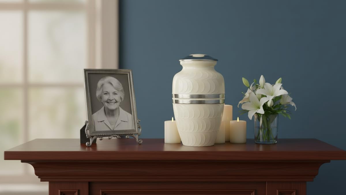 Cremation for Human Female for Funeral Burial & Home Urns for Ashes Adult Large Urns for Mom & Cremation Urns for Women for Ashes Decorative for Adult (White)