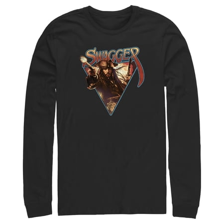 Men s Pirates of the Caribbean: Curse of the Black Pearl Jack Sparrow Swagger Long Sleeve Shirt Black 2X Large