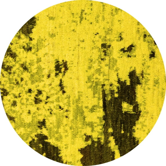Ahgly Company Machine Washable Indoor Round Abstract Yellow Modern Area Rugs, 3' Round
