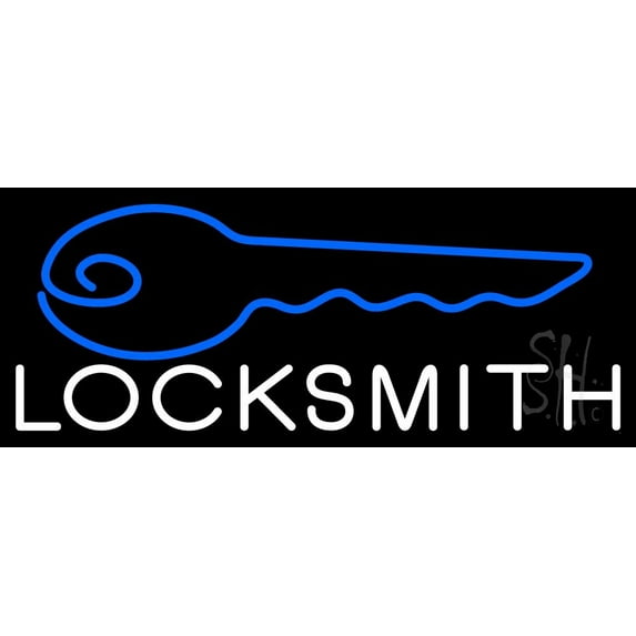 Locksmith Key Logo With Number 4 LED Neon Sign 10" Tall x 24" Wide - inches Black Square Cut Acrylic Backing, with Dimmer - Premium built indoor Sign for Storefront, Store interior, Exhibition.