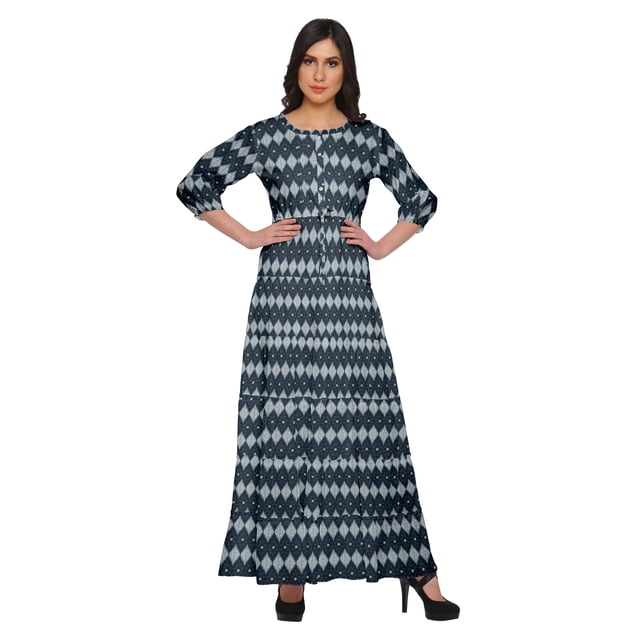 Moomaya Robe Longue Imprimée pour Femmes Manches 3/4 Col Rond Tenue Décontractée