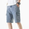 thumbnail image 2 of SWSMCLT Men's Denim Shorts Mid Rise Loose Fit Soft Straight Leg Casual Jeans Distressed Casual Jean Shorts 06 Blue 36, 2 of 4