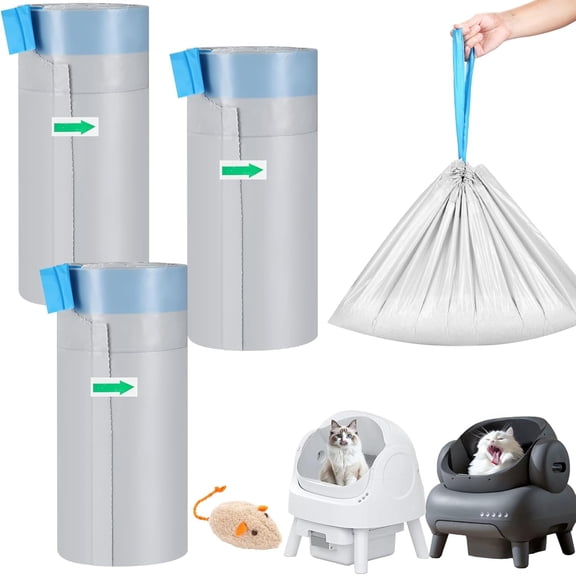 60 Count Cat Litter Replaced Waste Bags Liners for NeakasaM1 Autoscooper 11 and Similar Open-Top Self-Cleaning Cat Litter Box, Disposable Pet Wast Bags with Drawstring Heavy Duty Leak-proof