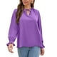 thumbnail image 1 of Blusa Cuello en V Manga larga Puños con volantes Lazo Cordón Volante Cuello alto Tops casuales para mujer Púrpura XL, 1 of 5