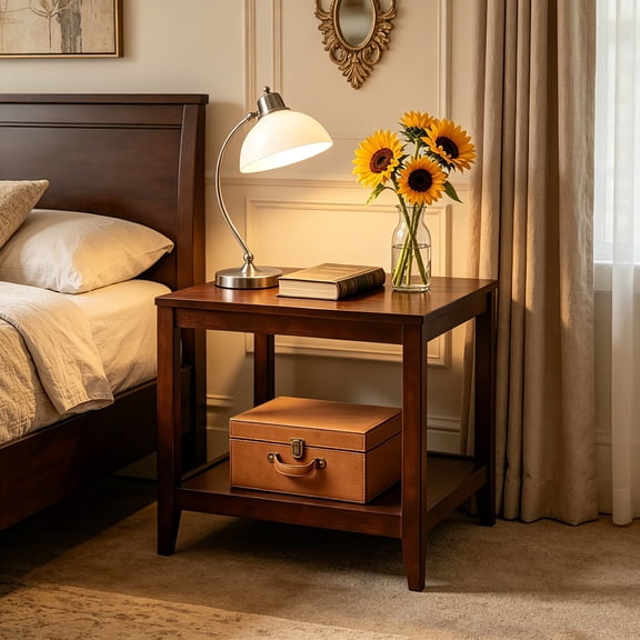 AUU Solid Wood 2-Tier Square Side Table with Storage Shelf – Versatile End Table, Nightstand, or Small Coffee Table for Living Room or Bedroom