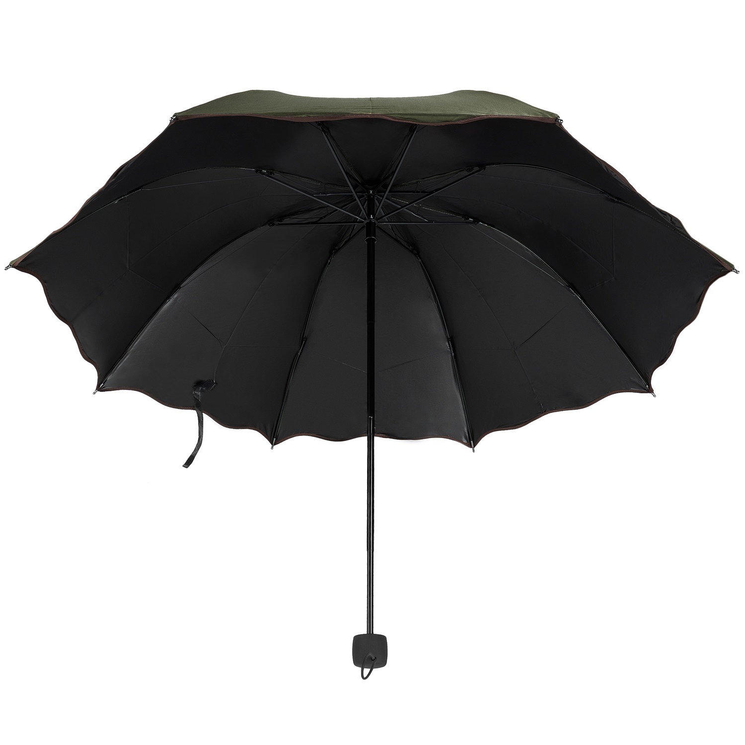 Lightweight Compact Travel Sized Windproof Nylon Umbrella With Scalloped Edges and Easy Open Button