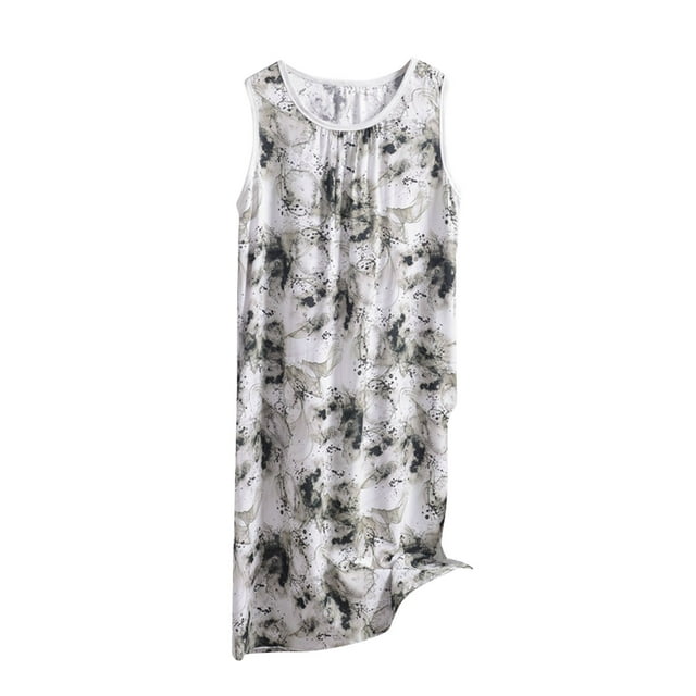 Tnhcen Robe de Nuit d'Été Grande Taille Légère Imprimée Longue Col Rond Décontractée Maison/lounge Tailles TG-6TG pour Femmes Rondes