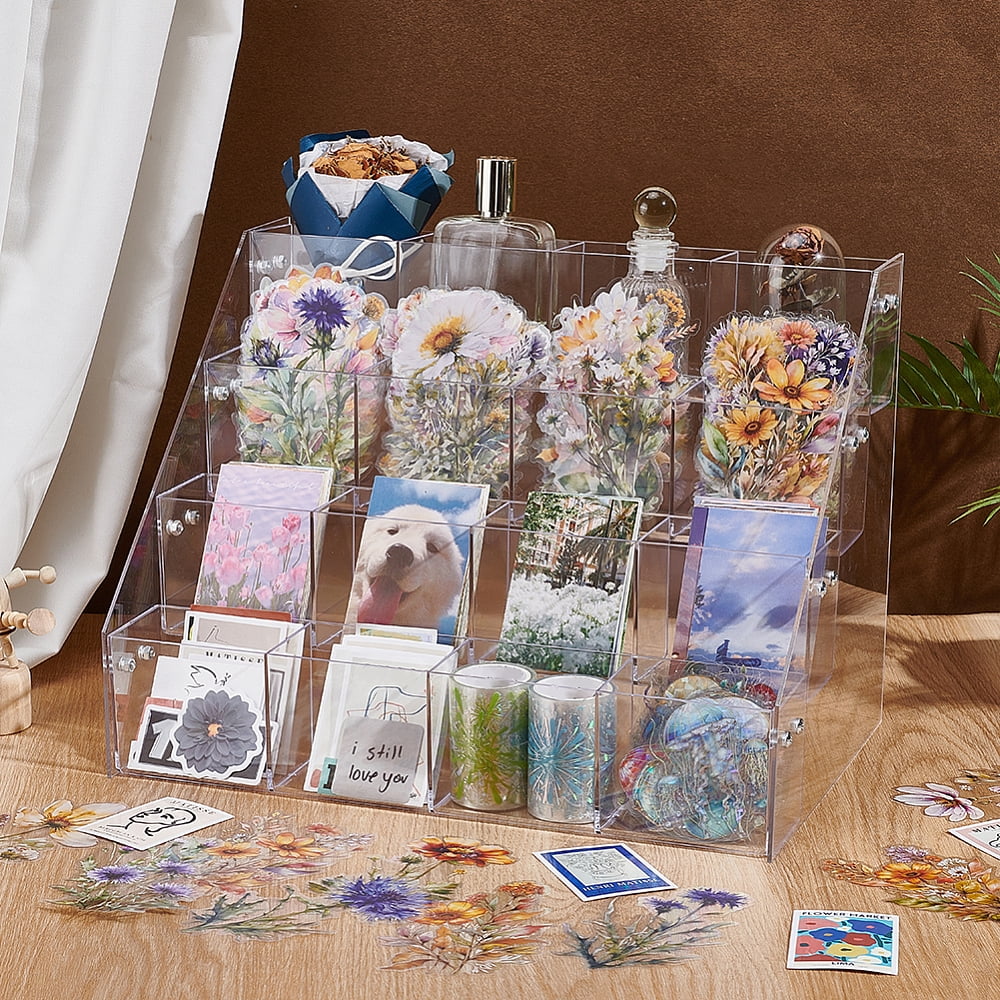 4 Tier Plastic Sticker Display Stand 16 Pockets Sticker Greeting Card Display Holder Sticker Organizer Shelf