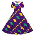thumbnail image 4 of OGLCCG Mardi Gras Girls Retro Dress Short Sleeve A Line Twirly Dresses Trendy Printed School Party Pleated Flowy Tunic Dress 5-14 Years, 4 of 6