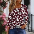 thumbnail image 4 of CYMMPU Loose Fit Tunic Tops 3/4 Sleeve Button up Crew Neck Flower Printed Blouses for Women Dressy Casual Summer Fashion Shirts Spring Tops Plus Size Blouse Wine L, 4 of 7