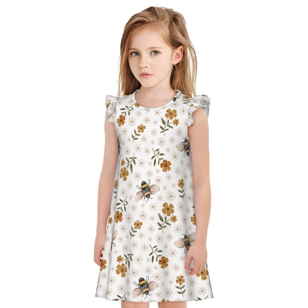 Balery Bees And Flowers Camisón de princesa para niñas, pijama de algodón con mangas abullonadas, suave y bonito.-Large