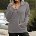 thumbnail image 2 of XPMWRP Women's Fall Quarter Zip Pullover Sweater Fashion Long Sleeve Oversized Sweater Knit Mock Neck Pocket Sweater Tops Casual Outfits Clothes Gray XXL, 2 of 8