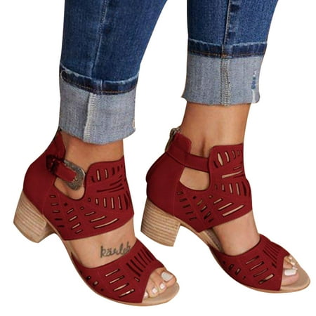 

Women s Heeled Sandals Retro Roman Hollow Out Chunky Heels Fish Mouth Buckle Strap Large Size Block Heel Low Heel Dress Shoes