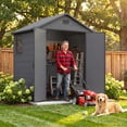 thumbnail image 2 of Homall 6x4ft Outdoor Plastic Storage Shed with Window,Weather-Resistant, Easy Assembly, Wood-Effect Garden Tool House,Dark Gray, 2 of 8