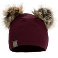 thumbnail image 1 of Lox Lion Double Pom Pom Bamboo Beanie - Burgundy (XS, 0-3 Months), 1 of 3