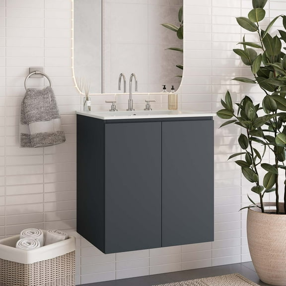 Modway Bryn 24" Wall-Mount Bathroom Vanity in Gray White