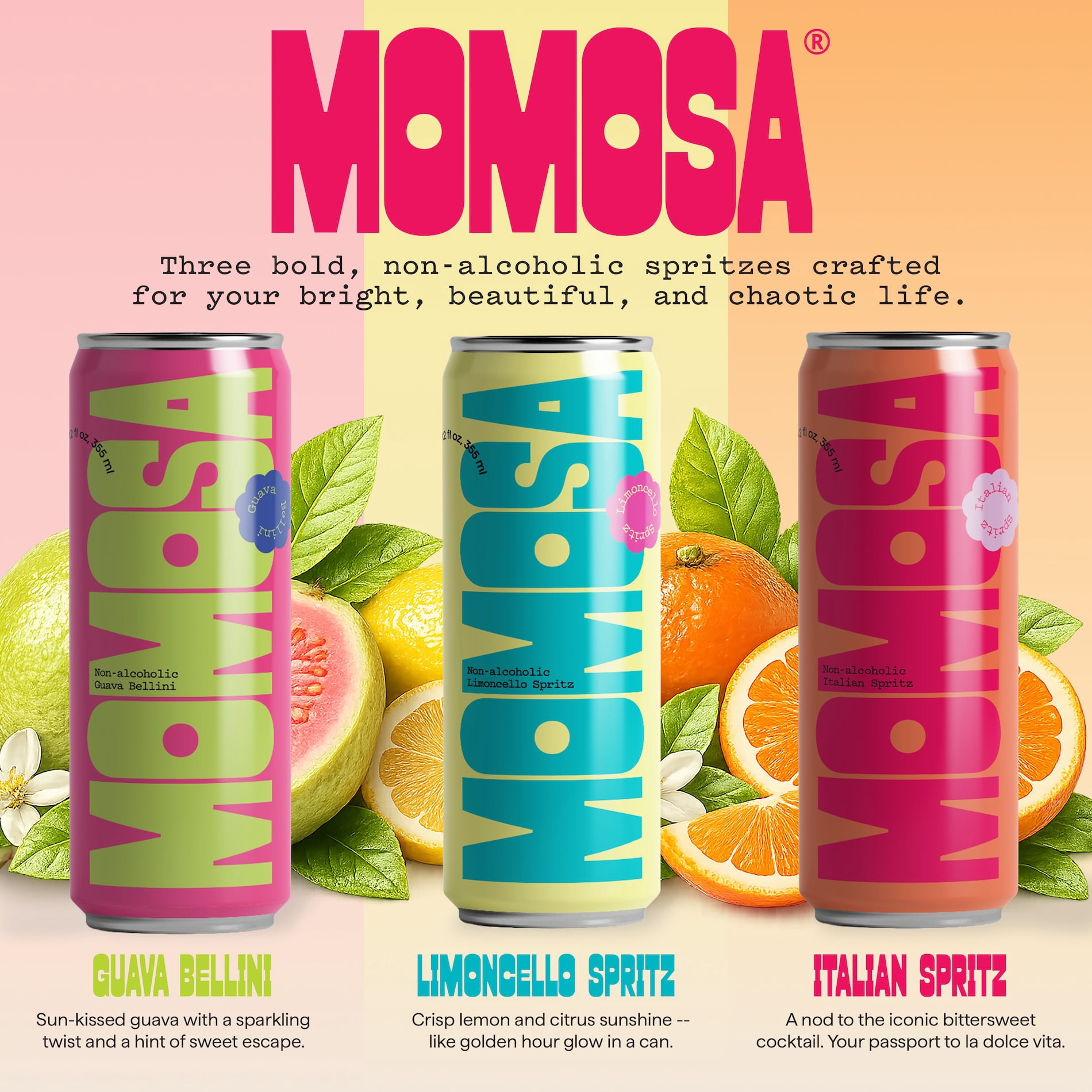 Momosa Spritz Variety 6 Pack, Non Alcoholic Mocktail, Alcohol-Free