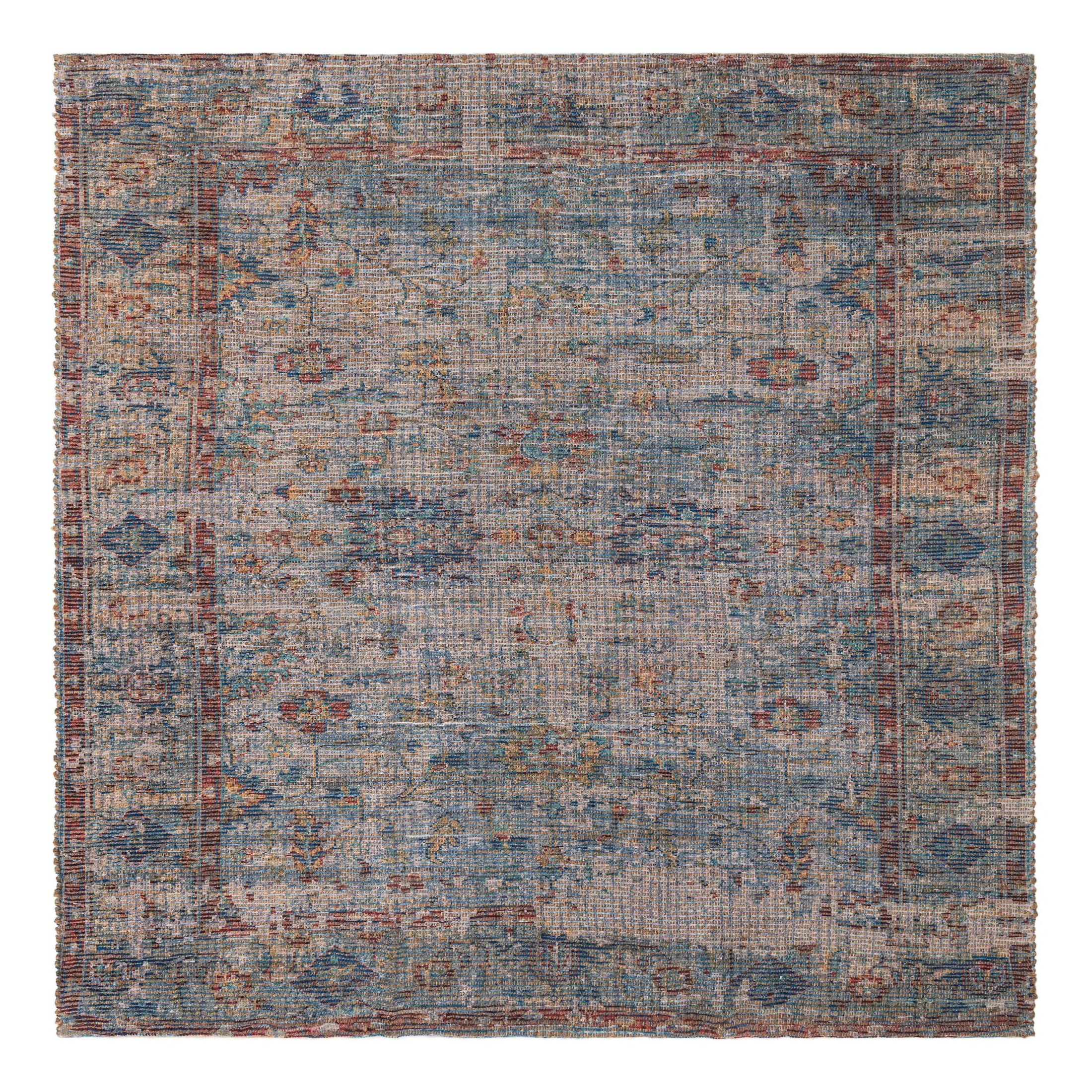 Unique Loom Chenille Jute Collection Area Rug - Laxmi (7' 10" Square Teal blue/Green)