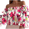 thumbnail image 1 of Pompotops Ladies Summer Fashion Sexy One-Shoulder Three-Quarter Sleeve Print Chiffon Top, 1 of 3