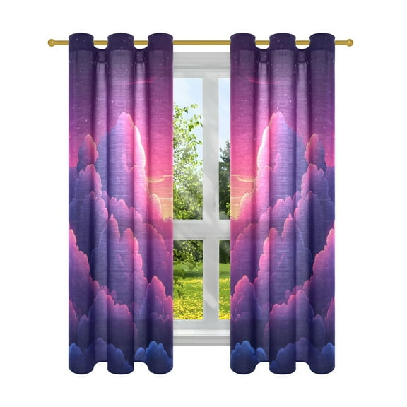 Purple Clouds Cartoon Semi Sheer Curtains for Living Room Bedroom Set of 2 Insulated Window Drapes