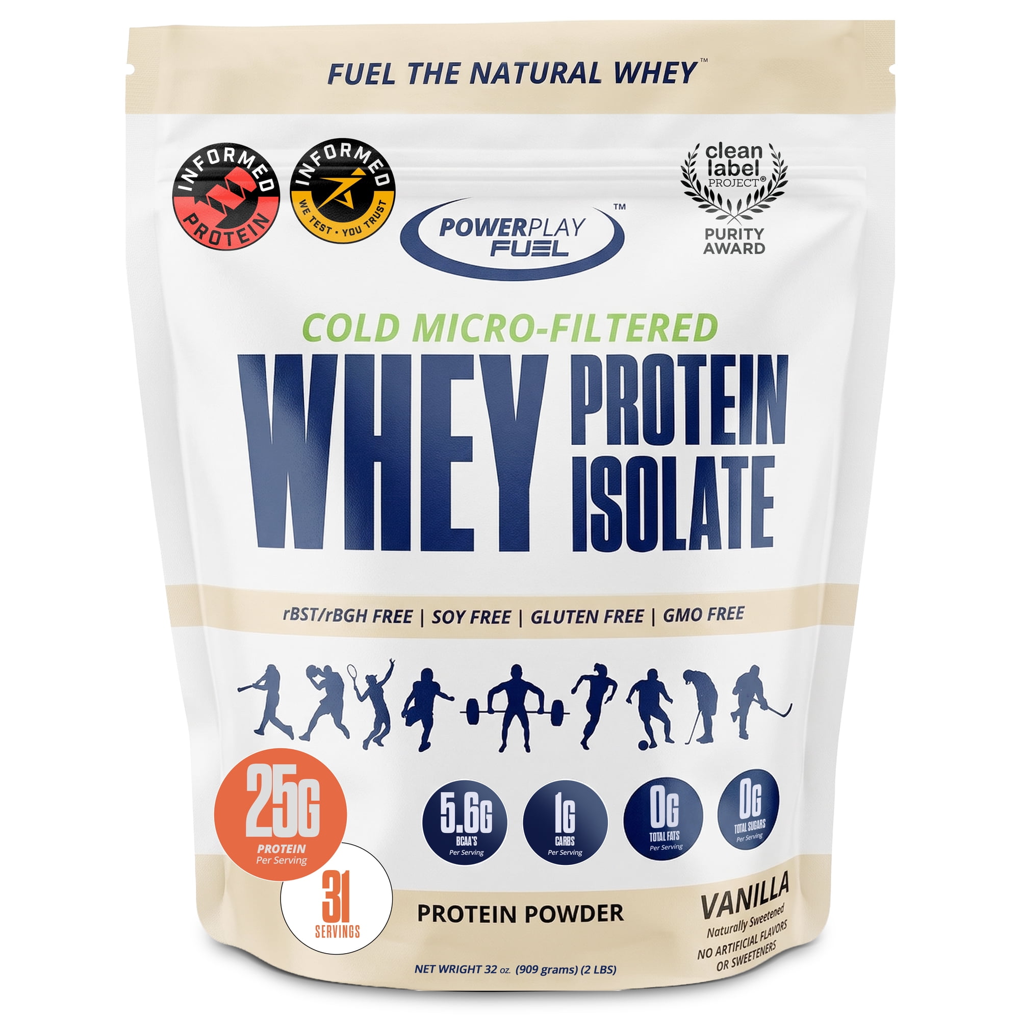 POWER PLAY FUEL Cold Micro-Filtered Whey Protein Isolate Powder, Vanilla 32oz