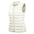 thumbnail image 2 of RYRJJ Women's Lightweight Puffer Vest Crew Neck Zip Up Quilted Outerwear Winter Thermal Sleeveless Gilet Jackets with Pockets(White,XXL), 2 of 5