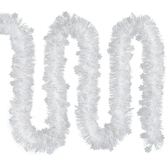 White Christmas Snowflake Tinsel Garland,2m Xmas Tinsel Shiny Garland Thick Hanging Decorations for Christmas Party Home Decorations