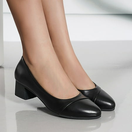 Aayomet Womens Pumps Heels Wide Heel Shoes Slip-on Shoes Thick Comfortable Women s Pointed Fashion Toe Casual Women s casual Black 8.5