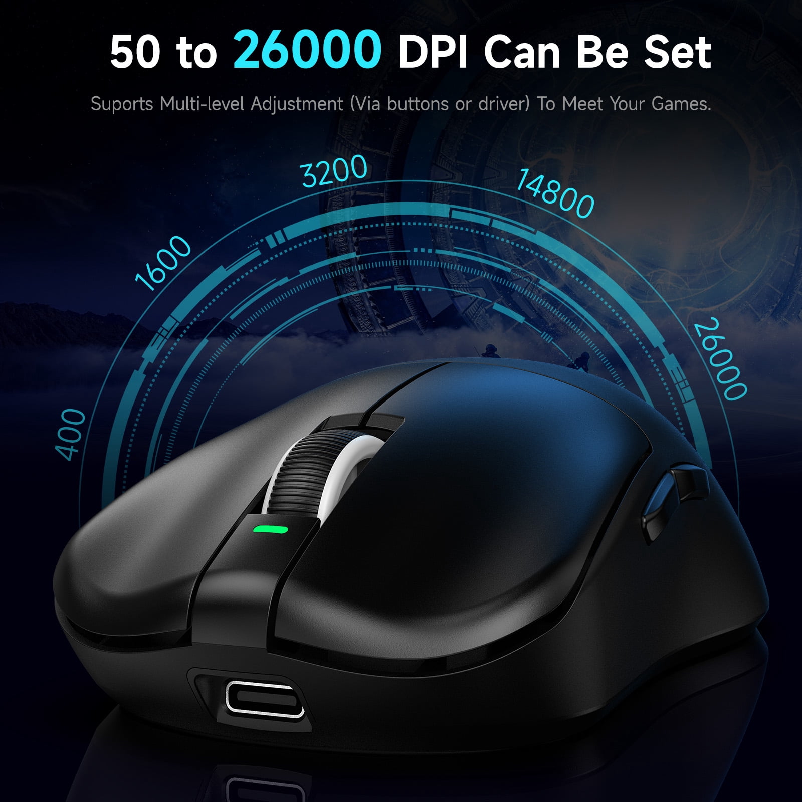 qaf F1 Pro Max Ultra-Premium Wireless Gaming Mouse, 55g, 2.4G/USB-C Wired, 130H Battery, Nordic 52840 Chip & PAW3395 Sensor for PC/Mac/Laptop - Black