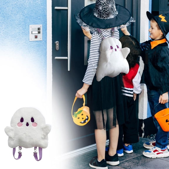 Herrnalise Halloween Cute Ghost Face Backpacks, Mini Crossbody Candy Bag, Plush Spooky backpack, Kawaii Cartoon Backpack for Birthday, Day of the Death, Halloween Horror Nights