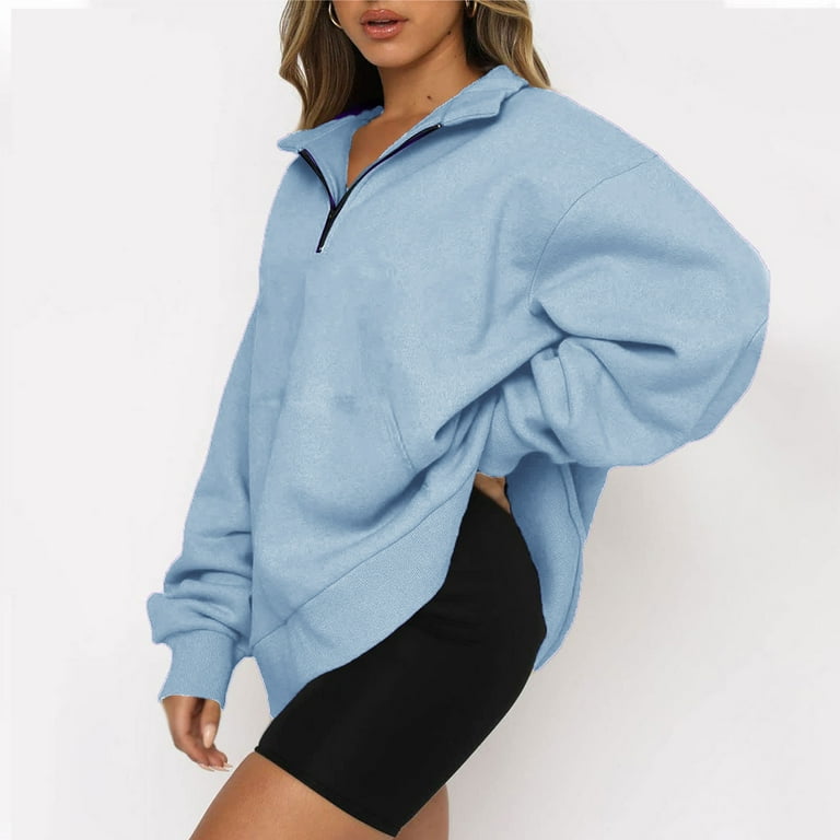 BYOIMUD Quarter Zip up Collared Turn Down Neck Sweatshirts Long
