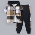 thumbnail image 5 of Toddler Kids Outfit Sets Short Sleeve Patchwork Plaid Prints T-Shirt Hooded Tops And Pants Kids Boys Girls Retro Stylish Outfit Sets，2Piece，2 -3 Years, 5 of 6