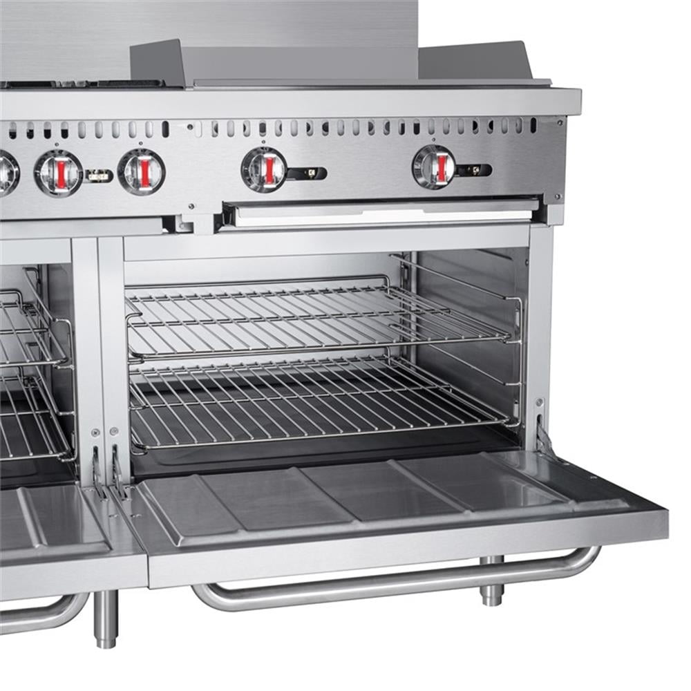 Pemberly Row 60" 6 Burner Commercial LP Range with 24" Griddle in Steel