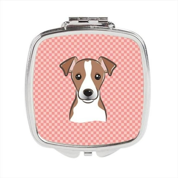 Checkerboard Pink Jack Russell Terrier Compact Mirror, 2.75 x 3 x .3 In.