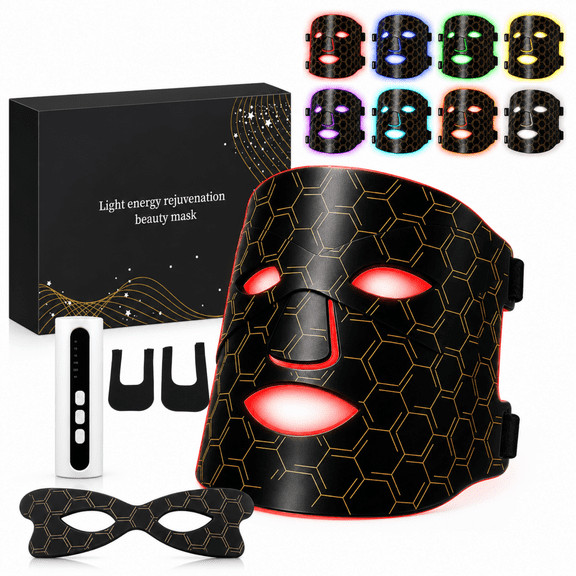 RNKR Photon Facial Beauty Mask, 144 LED Light Therapy Face Mask with 8 Color Modes, Plug-in Mask with Infrared Light, for Home Facial Care Routine