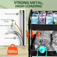 thumbnail image 5 of 4 Tier Rolling Cart, Metal Rolling Cart with Wheels with 3 Hanging Cups & 4 Hooks, Utility Cart, Multifunctional Storage Cart Organizer for Bathroom, Kitchen, Living Room, Office, Black, 5 of 14