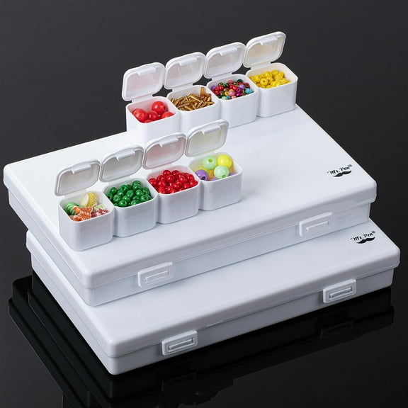 Mr. Pen-Bead Storage Containers, 28 Grids, 2 Pack, White, 160pcs Label Stickers, Bead Organizer, Craft Organizers and Storage, Bead Containers for Organizing, Bead Organizers and Storage, Bead Box