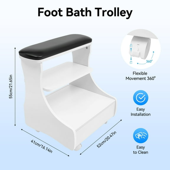 Professional Pedicure Foot Stool - Height-Adjustable with Locking Casters, Waterproof Surface for Spa/Salon Use (21.6" Compact Design)