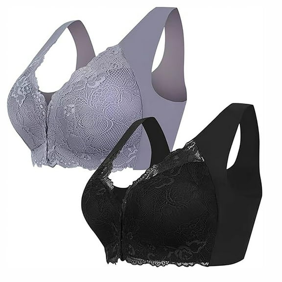 Viikei Women's Bra for Daily Use with Padded Straps,2PC Set Large Front Button Lace Bra No Steel Rim Women's Underwear Multicolor L
