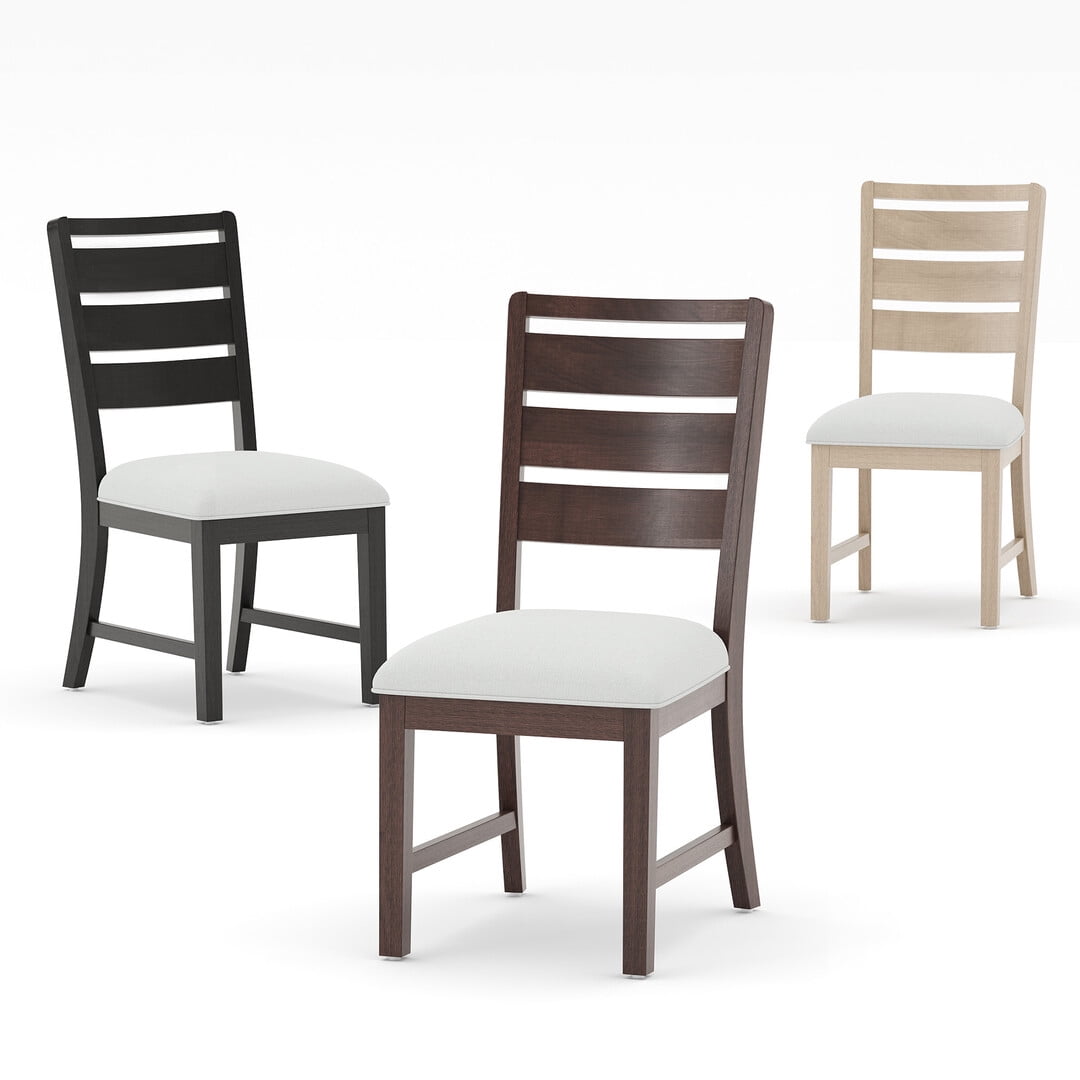 COLAMY SERA Solid Wood Dining Chair Set of 4 with Fabric Upholstered Cushion, Ladder Back Farmhouse Kitchen Chair, Modern Two-Tone Chair for Home and Restaurant, Brown