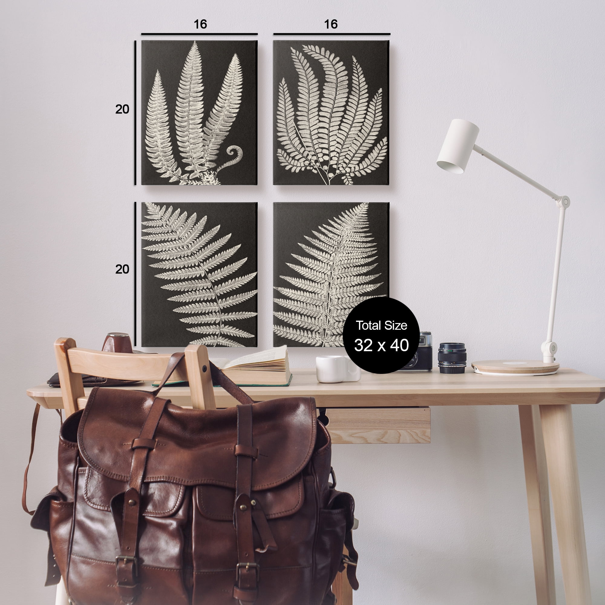 Stupell Vintage Nature Fern Leaf Silhouettes Botanical & Floral Painting Gallery Wrapped Canvas Print Wall Art, Set of 4