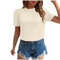 thumbnail image 1 of Bocqde T-shirts Unis pour Femmes Mode Décontractée Manches Courtes Plissées Hauts Amples et Confortables Pull Col Rond Blouse Tees, 1 of 6
