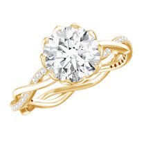 Rosec Jewels Designer Moissanite Solitaire Engagement Ring 2 Ct - Braided Ring - 8 mm - D-VS1 Quality - with Jewelry Box, 18K Yellow Gold, US 6.00