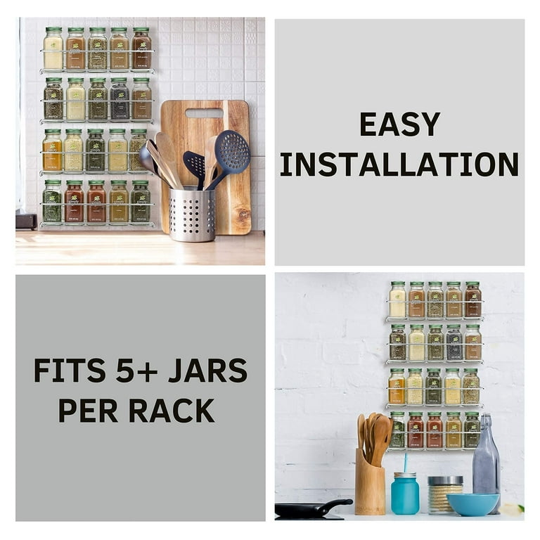 Space Saving Spice Rack Organizer for Cabinets or Wall Mounts - Easy to Install Set of 4 Hanging Racks - Perfect Seasoning Organizer for Your Kitchen