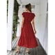thumbnail image 5 of Vestido PRETTYGARDEN Cruzado con Volantes, Escote en V, Línea A, Maxi, Rojo Vino, Talla L, 5 of 8